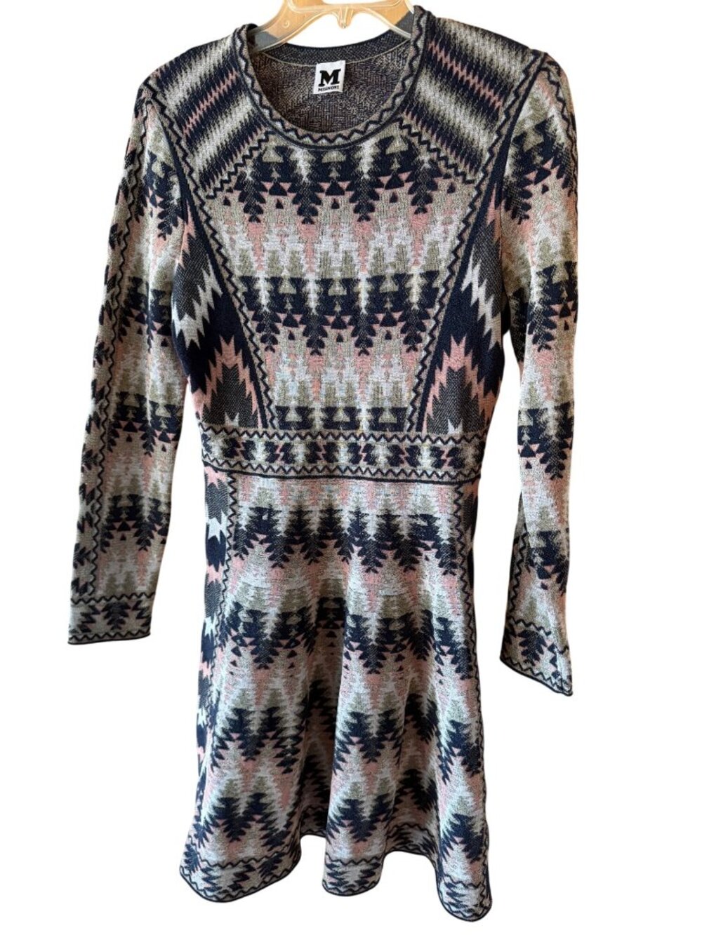 M Missoni Womens Fit & Flare Sweater Knit Dress Size S Chevron Pattern Classic